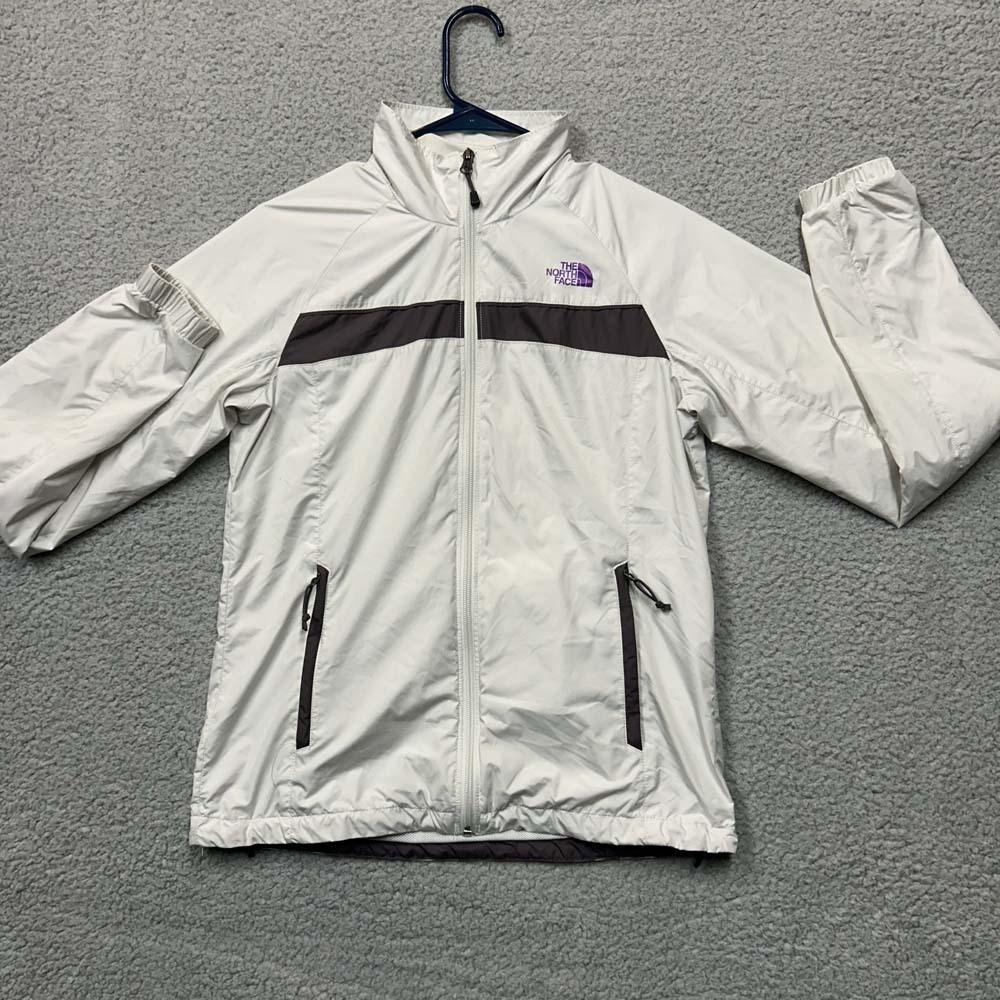 The North Face Jacket Womens Small White Gray Windbreaker Full Zip Lightweight